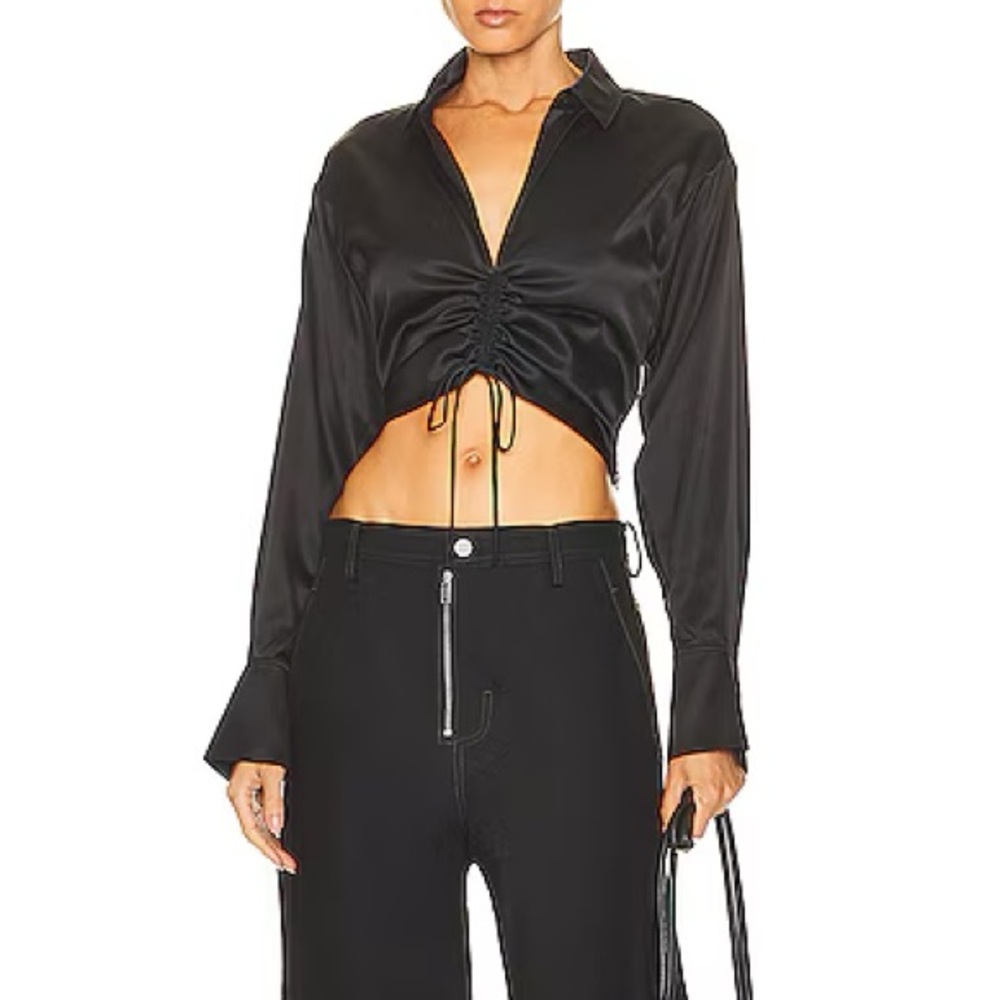 FRAME Cinch Front Long Sleeve Silk Top Small - Picture 2 of 8